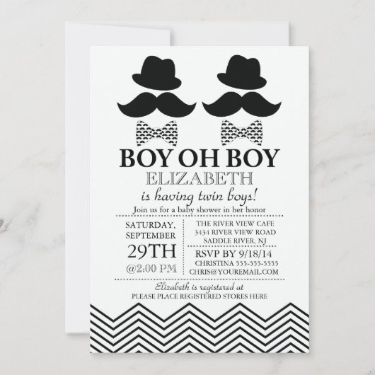 Modern Boy Little Man snor TWINS Baby shower Kaart (Voorkant)