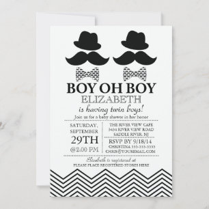 Modern Boy Little Man snor TWINS Baby shower Kaart