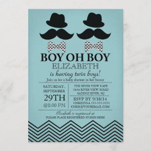 Modern Boy Little Man snor TWINS Baby shower Kaart