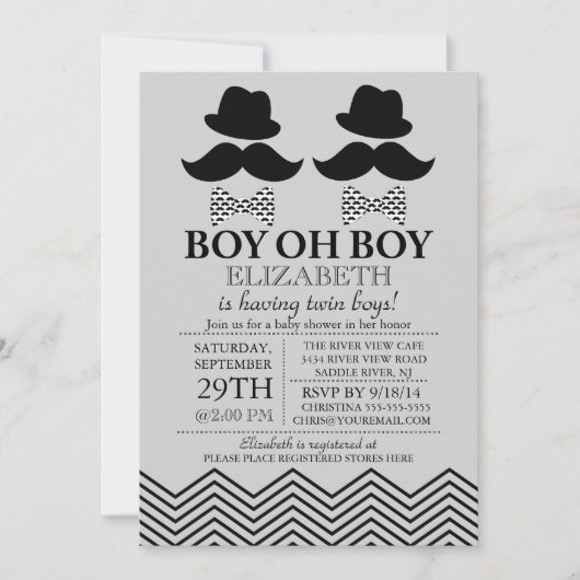 Modern Boy Little Man snor TWINS Baby shower Kaart (Voorkant)