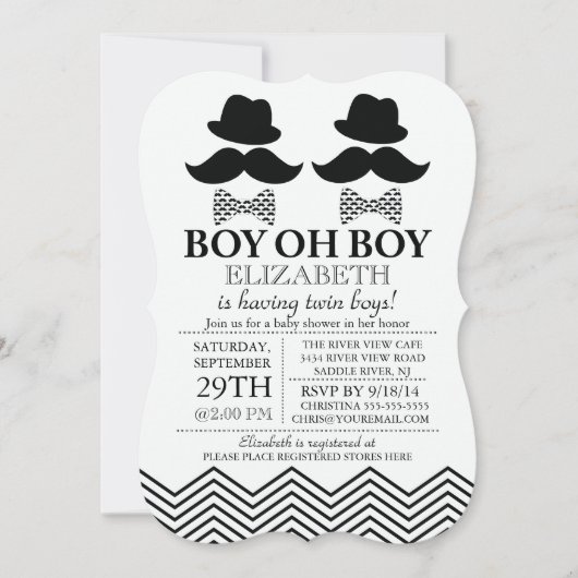 Modern Boy Little Man snor TWINS Baby shower Kaart (Voorkant)