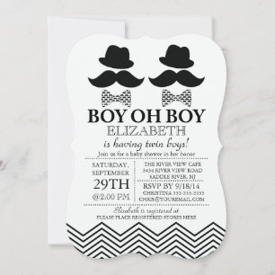 Modern Boy Little Man snor TWINS Baby shower Kaart