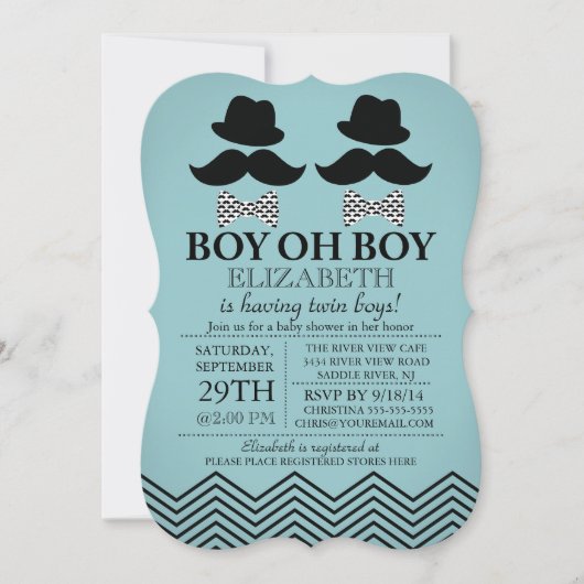 Modern Boy Little Man snor TWINS Baby shower Kaart (Voorkant)