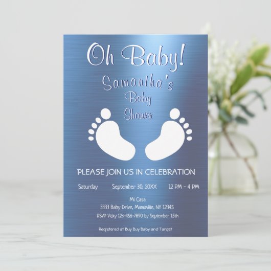 Modern Boy Oh Baby shower Baby Voeten Kaart (Staand voorkant)