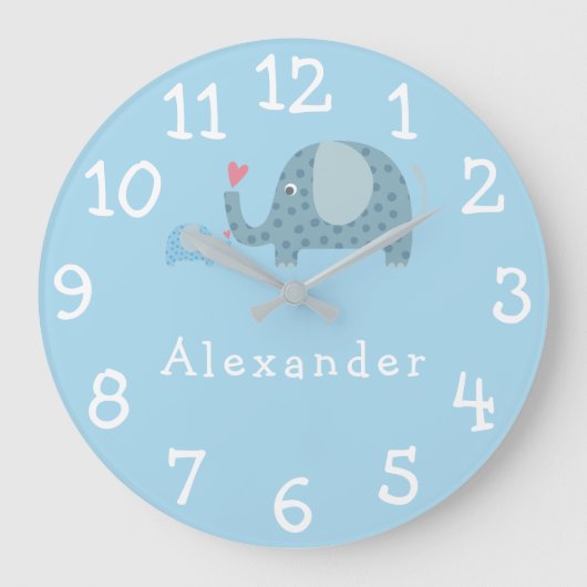 Modern Boy Personalized Polka Dot Elephants Grote Klok (Voorkant)