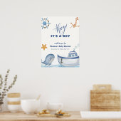 Modern Boy Whale Sailboat Baby shower Welkom Poster (Keuken)