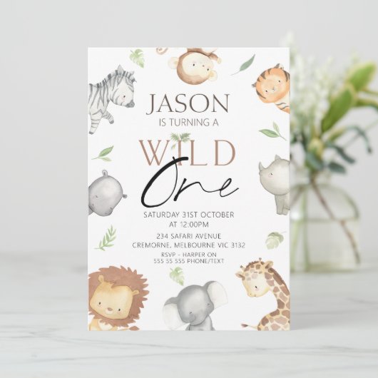 Modern boys minimalist Safari Wild Op een dag Kaart (Staand voorkant)
