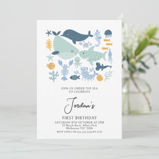 Modern Boys Photo Zee Creatures 1st Birthday Kaart (Staand voorkant)