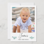 Modern Boys Photo Zee Creatures 1st Birthday Kaart (Achterkant)