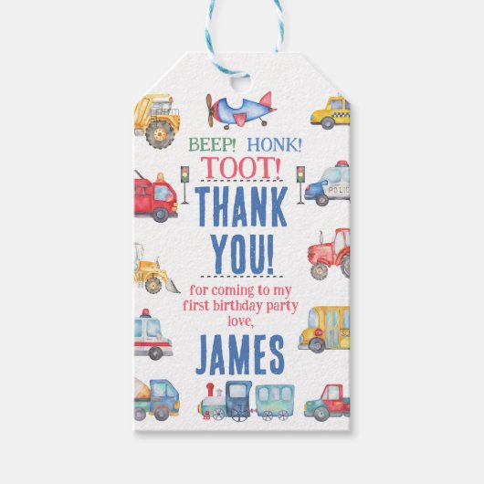 Modern Boys Transport 1e Verjaardag Bedankt Label Cadeaulabel (Voorkant)