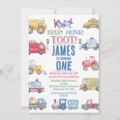 Modern Boys Transport 1e Verjaardag uitnodiging (Voorkant)