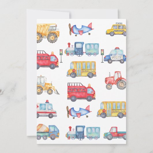 Modern Boys Transport 1e Verjaardag uitnodiging (Achterkant)