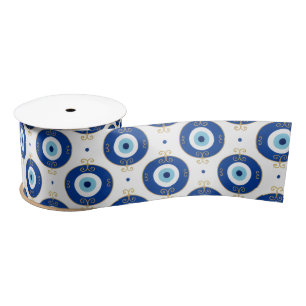 Modern Boze Oog Patroon Blauw & Goud Bescherming Satijnen Lint