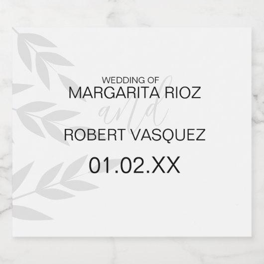 Modern Branch Grey White Sparkling Wijnetiket (Enkel label)