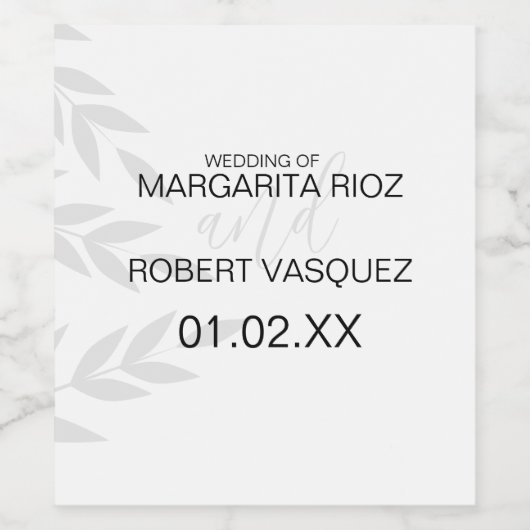 Modern Branch Grey White Wijn Etiket (Enkel label)