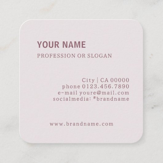 Modern Branch Interieurontwerp Dusty Pink Lila Vierkante Visitekaartje (Achterkant)