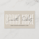 Modern brand name script typography beige klantenkaartje (Voorkant)