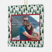 Modern brandboompatroon ons eerste kerstpaar keramisch ornament (Links)