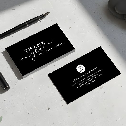 Modern Branded Sleek Black Thank You Business Card Visitekaartje
