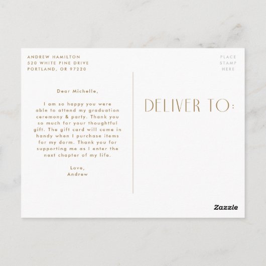 Modern Brass Foto Afstuderen Hartelijk dank Briefkaart (Achterkant)