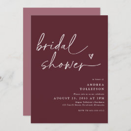 Modern Bridal Shower Invitation in Merlot Wine Kaart