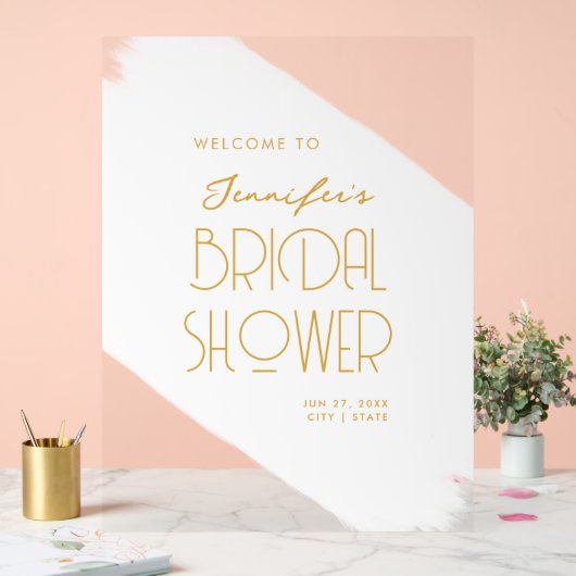 Modern Bridal Shower Welcome Paint White Gold Acryl Bord (Huwelijk)