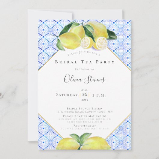Modern Bridal Tea Party Yellow Lemons Shower Kaart (Voorkant)
