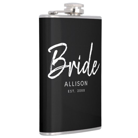 Modern Bride Black White Script Persoonlijke naam Heupfles (Rechts)