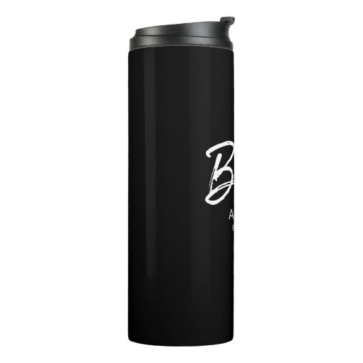 Modern Bride Black White Script Persoonlijke naam Thermosbeker (Gedraaid links)