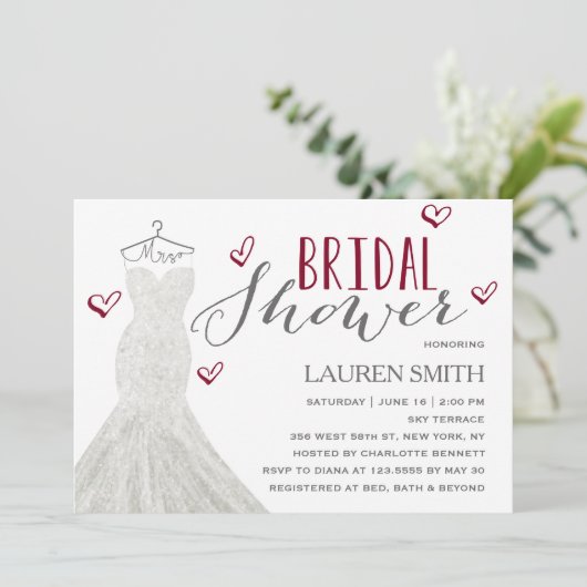 Modern Bride Burgundy | Bridal Shower-uitnodiging Kaart (Staand voorkant)