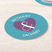 Modern Bride en Groom Paars Heart Z06 Ronde Kartonnen Onderzetter (Gebogen)