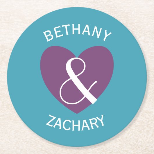 Modern Bride en Groom Paars Heart Z06 Ronde Kartonnen Onderzetter (Voorkant)