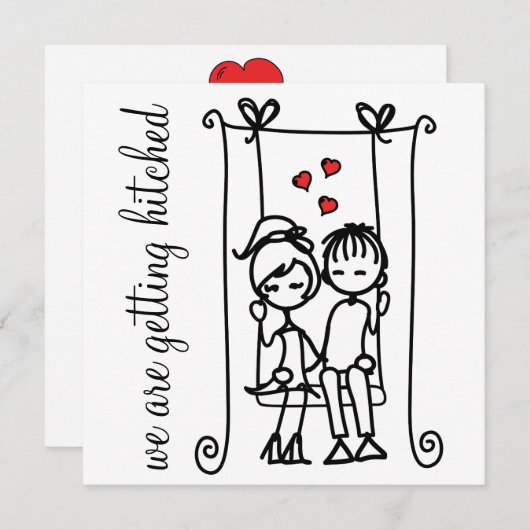 Modern Bride & Groom Doodles Wedding Invitation Kaart (Voorkant / Achterkant)