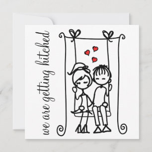 Modern Bride & Groom Doodles Wedding Invitation Kaart