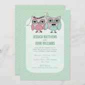 Modern Bride & Groom Owl Couple Wedding Invite Kaart (Voorkant / Achterkant)