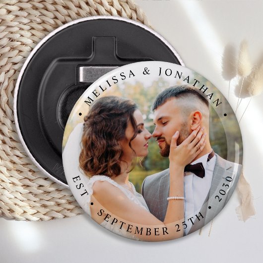 Modern Bride Groom Simple Photo Wedding Button Flesopener