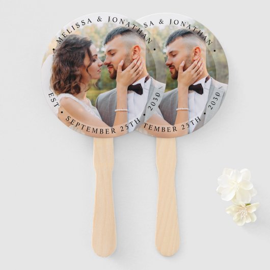 Modern Bride Groom Simple Photo Wedding Handwaaier (Voorkant en achterkant)