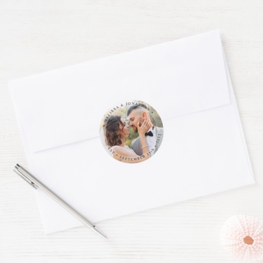 Modern Bride Groom Simple Photo Wedding Ronde Sticker (Envelop)