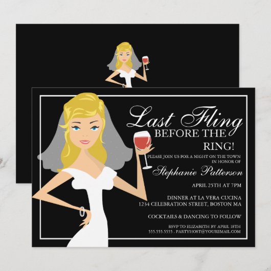 Modern Bride Last Fling Bachelorette Party Kaart (Voorkant / Achterkant)
