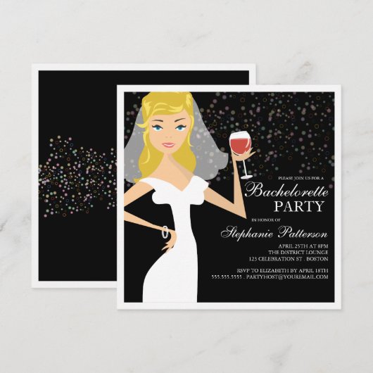 Modern Bride Wine Bachelorette Party Uitnodiging (Voorkant / Achterkant)