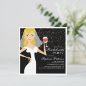 Modern Bride Wine Bachelorette Party Uitnodiging (Staand voorkant)
