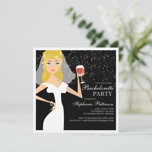 Modern Bride Wine Bachelorette Party Uitnodiging (Staand voorkant)