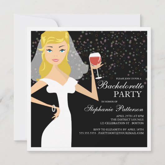 Modern Bride Wine Bachelorette Party Uitnodiging (Voorkant)