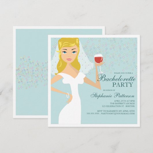 Modern Bride Wine Bachelorette Party Uitnodiging (Voorkant / Achterkant)