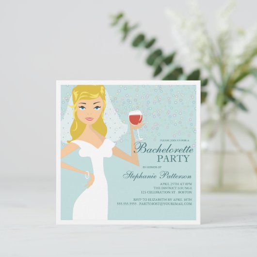 Modern Bride Wine Bachelorette Party Uitnodiging (Staand voorkant)