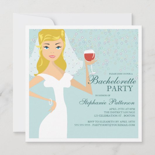 Modern Bride Wine Bachelorette Party Uitnodiging (Voorkant)