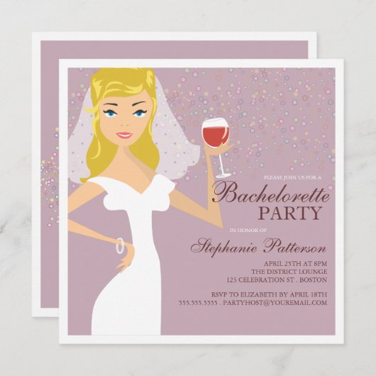 Modern Bride Wine Bachelorette Party Uitnodiging (Voorkant / Achterkant)