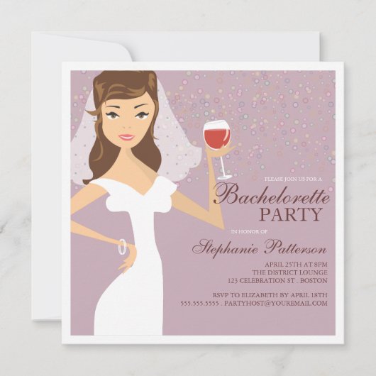 Modern Bride Wine Bachelorette Party Uitnodiging (Voorkant)