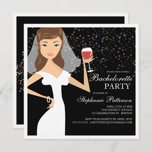 Modern Bride Wine Bachelorette Party Uitnodiging (Voorkant / Achterkant)