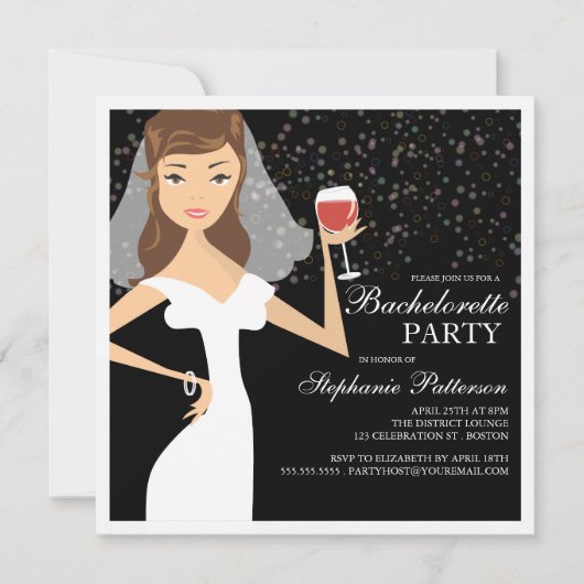 Modern Bride Wine Bachelorette Party Uitnodiging (Voorkant)